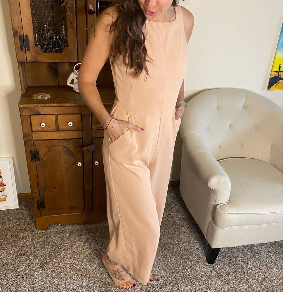 Shinestar light pink sleeveless open back jumpsuit